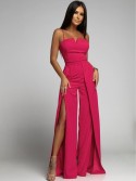 Elegant strappy jumpsuit with slits fuchsia AZRT035